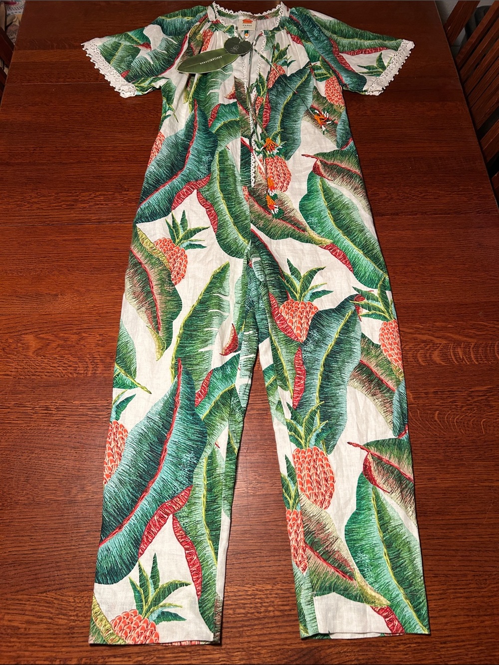 FARM Rio Tropical Pineapple Print Jumpsuit in Green and Coral